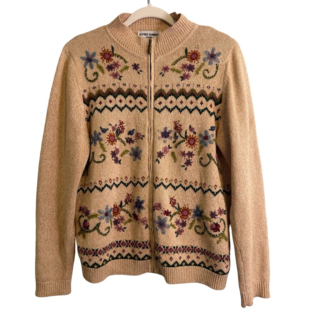 Alfred‎ Dunner Beige Floral Cardigan